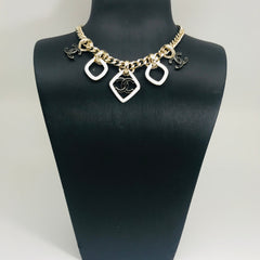 MULTI CHARM PINK GOLD BLACK ENAMEL NECKLACE