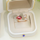 BOHEME 3 MOTIF CARNELIAN DIAMOND PINK GOLD RING