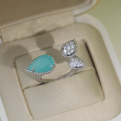 BOHEME SILVER 3 MOTIF AQUAMARINE DIAMOND RING