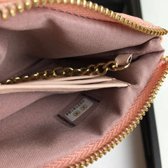 CC CLASSIC SMALL ZIPPED POUCH 15 PALE PINK CALFSKIN GOLD ICON