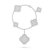CLOVER 5 MOTIFS BIG SILVER DIAMOND BRACELET