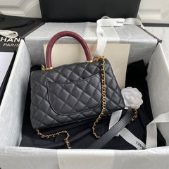 CHANEL 25S COCO HANDLE BAG 23 IN BLACK CAVIAR WITH GOLD HARDWARE