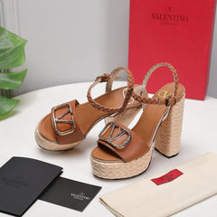 VLTN ESPADRILLE WEDGE SANDALS 25S 130 MM IN BROWN LAMBSKIN WITH GOLD HARDWARE