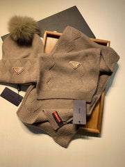 SET SCARF AND HAT IN MEDIUM BROWN WOOL AND RABBIT FUR 416364