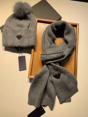 SET SCARF AND HAT IN DOVE GRAY WOOL AND RABBIT FUR 416366