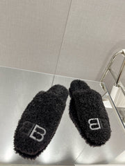 BALENCIAGA 25S MULES IN BLACK WOOL WITH LOGO
