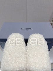 BALENCIAGA 25S MULES IN WHITE WOOL WITH LOGO
