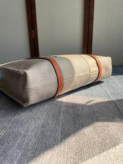 LAGRE WOODY TOTE BAG 45 IN BEIGE LINEN CANVAS BLACK WEBBING LOGO EMBROIDER ORANGE CALFSKIN