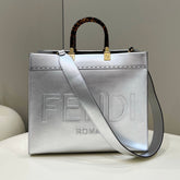 SHINE LARGE 35 TOTE IN SILVER CALFSKIN