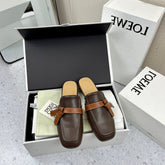 LW GATE BROWN BELTED MULE CHOCOLATE CALFSKIN