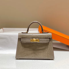 HERMES 25S MINI KELLY 19 IN MOCHA BROWN CALFSKIN GOLD HARDWARE