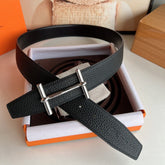 HM H D'ANCRE BELT BUCKLE & REVERSIBLE BLACK LEATHER STRAP 38 MM SILVER HARDWARE