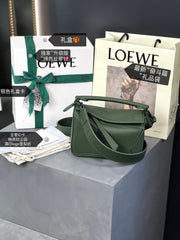LOE MINI 18 PUZZLE BAG IN BOTTLE GREEN SATIN CALFSKIN