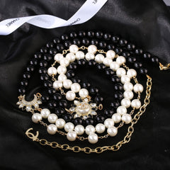 CHANEL 25S CHAIN BELT IN WHITE AND BLACK PEARL 614477