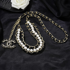 CHANEL 25S CHAIN BELT IN WHITE PEARL AND BLACK CALFSKIN 612711