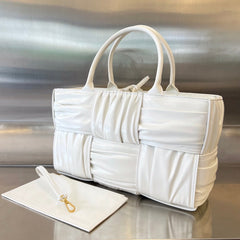 SMALL ARCO TOTE 30 IN WHITE SOFT LAMBSKIN