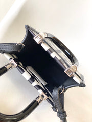 MINI SUNSHINE SHOPPER BAG 18 IN WHITE MIX BLACK SMOOTH CALFSKIN