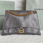 CRUSH MEDIUM CHAIN BAG 31 IN SUVA GRAY CRUSHED CALFSKIN GOLD HARDWARE