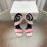 BALMAIN 25S MONETA HEELED SANDALS 95MM IN BABY PINK VELVET