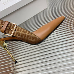 BALMAIN 25S SLINGBACK SHOES 95MM IN DARK BROWN CALFSKIN