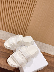 DIOR PLATFORM SLIDES 25S 30 MM IN CREAM WHITE FABRIC AND CALFSKIN