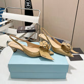 SLINGBACK KITTEN HEEL IN TORTILLA BROWN SHINY CALFSKIN ATTACHED FLOWERS