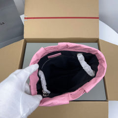 CRUSH SMALL TOTE BAG 27 IN PINK CRUSHED CALFSKIN SILVER HARDWARE