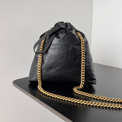 CRUSH SMALL TOTE BAG 26 IN BLACK CRUSHED CALFSKIN GOLD HARDWARE
