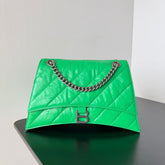 CRUSH CHAINED BAG 32 IN GREEN QUILTED CRUSHED CALFSKIN SILVER HARDWARE