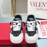 VALENTINO 25S GARAVANI ONE STUD XL PLATFORM SNEAKERS IN WHITE LAMBSKIN AND BROWN CANVAS