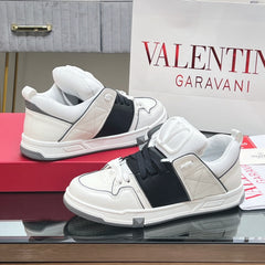 VALENTINO 25S GARAVANI OPEN SKATE SNEAKERS IN WHITE MIX BLACK LAMBSKIN STYLE 9