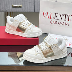 VALENTINO 25S GARAVANI OPEN SKATE SNEAKERS IN WHITE MIX GOLD LAMBSKIN STYLE 14