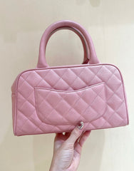 25S CHANEL QUILTED CAVIAR BOWLING BAG 27 IN PINK CALFSKIN