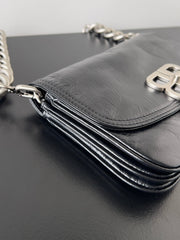 BB SOFT FLAP BAG 25 IN BLACK PEACH CALFSKIN SILVER HARDWARE