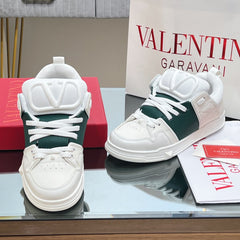 VALENTINO 25S GARAVANI OPEN SKATE SNEAKERS IN WHITE MIX DARK GREEN LAMBSKIN STYLE 12