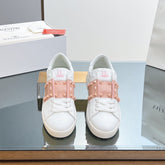 VALENTINO 25S GARAVANI ROCKSTUD UNTITLED STUDDED SNEAKERS IN WHITE MIX PINK LAMBSKIN