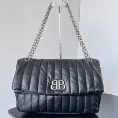 MONACO BAG 32 IN BLACK QUILTED THIN CALFSKIN SILVER HARDWARE