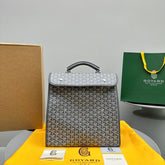 LEGER BACKPACK 37 IN GRAY GOYARDINE CANVAS WITH CALFSKIN TRIM