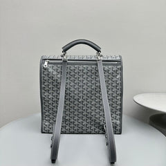 LEGER BACKPACK 37 IN GRAY GOYARDINE CANVAS WITH CALFSKIN TRIM