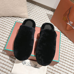 LP NATURAL WINTERCOZY WOOL BLACK SLIPPERS