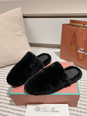 LP NATURAL WINTERCOZY WOOL BLACK SLIPPERS