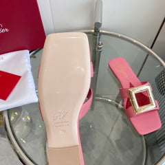 VIV' BY THE SEA LOVE METAL MULES IN PINK CALFSKIN GOLD BUCKLE