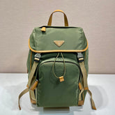 BACKPACK 45 IN SEAWEED GREEN RE-NYLON AND BROWN CALFSKIN TRIM