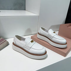 Thick-Soled Loafers Shoes White Cowhide