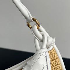 GEMELLI SHOULDER BAG 36 IN BEIGE RAFFIA AND WHITE LAMBSKIN