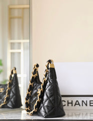 CHANEL 25S HOBO BAG 22 CM IN BLACK LAMBSKIN WITH GOLD HARDWARE
