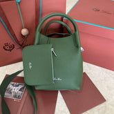 SMALL 21 BALE BAG IN BASIL GREEN GRAINED CALFSKIN WITH SILVER HARDWARE