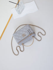 CHANEL 25S MINI VANITY BAG 16 CM IN GREY LAMBSKIN WITH CRYSTAL-EMBELLISHED CC LOGO