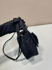 MINI BOW TOTE BAG 18 IN BLACK PADDED NYLON FABRIC