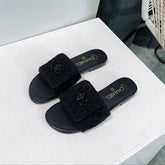 KNIT BLACK FABRIC FLAT SLIDE